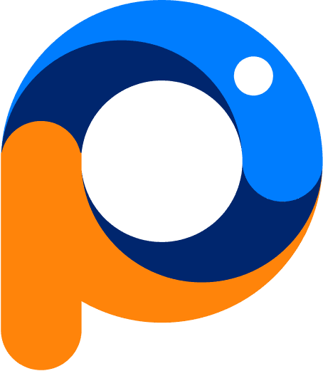 Marca atual da Planetun: o p em azul e laranja